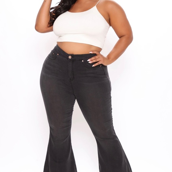 Plus size flared Denim with lace up detail - Picture 2 of 7